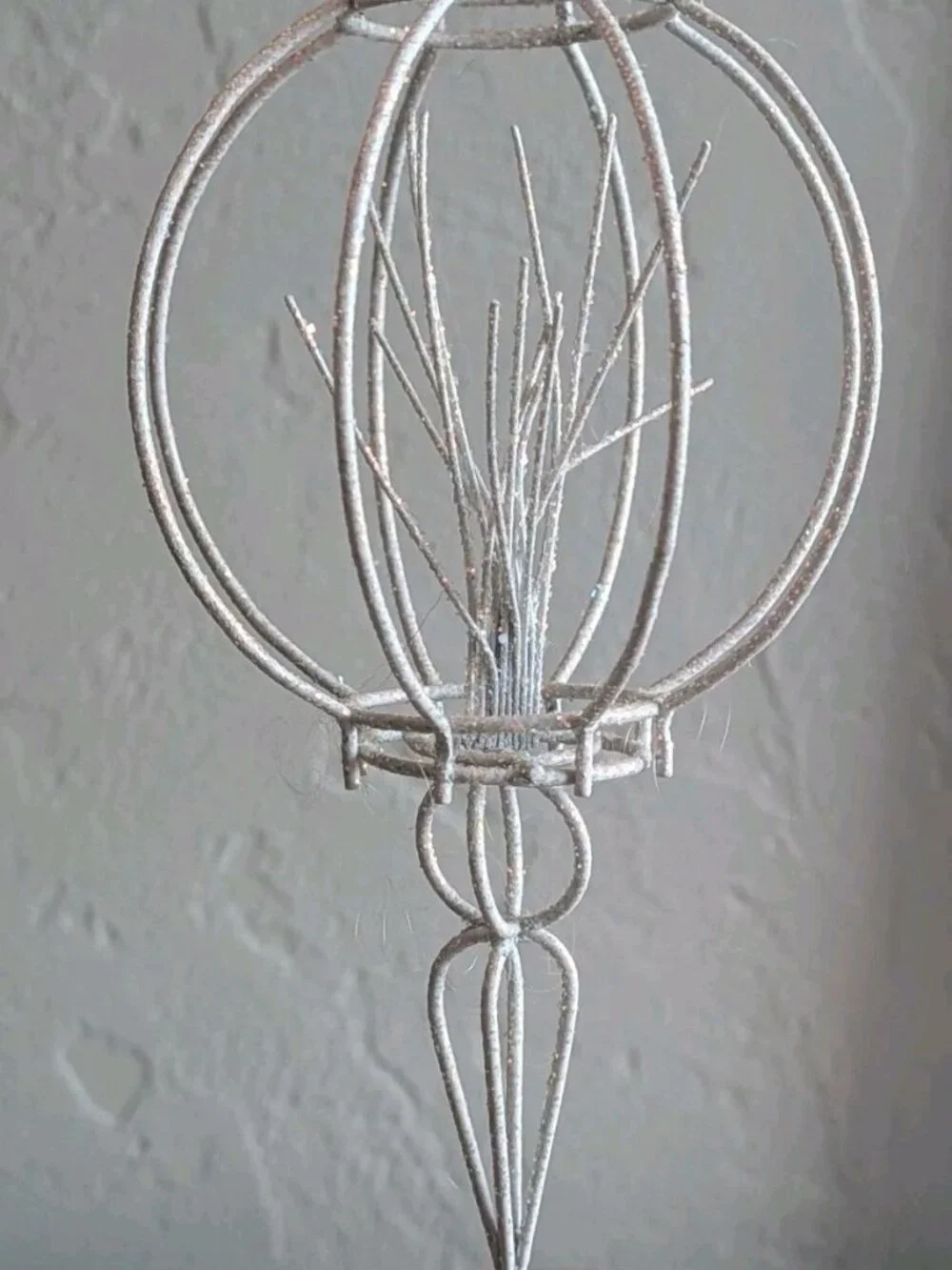 7 Vtg Wire Cage Finial Christmas Ornaments W/ Glitter And Textured Metal